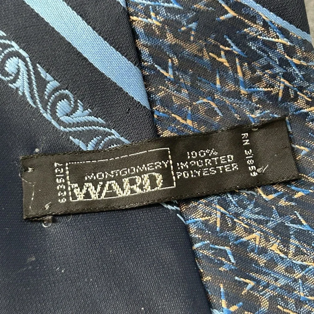 Vintage Montgomery Ward WARD Mens Neck Tie Lot Blue Striped & Polka Dot Retro